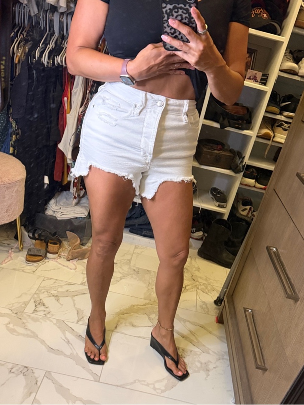 Good American White High-Rise Distressed Jean Shorts